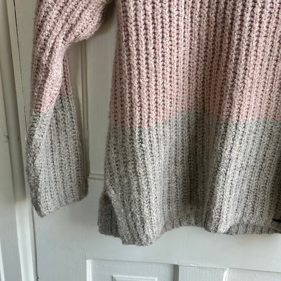 Abercrombie & Fitch Cowl Neck Color Block Chunky Knit Sweater Pink Gray - Picture 5 of 8
